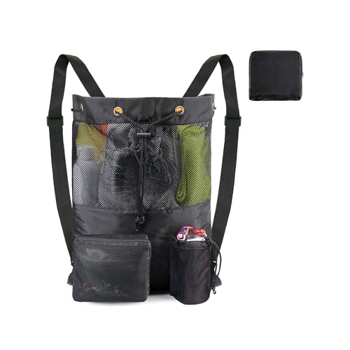 BeeGreen Gym Bags for Men Women Mesh Drawstring Backpack for Swim Sports Workout Gear Gifts for Swimmers Beach Pool Wrestling Backpack Cinch Bag With 3 Pockets Black Medium - color: Classic Black, style: Backpack