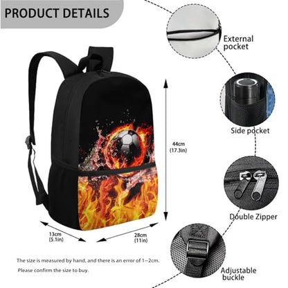 ZOUTAIRONG School Bags for Boys 7-10/10-12/12-16, Flaming Water Soccer Ball Design Insulated Water Bottle for Hot & Cold Drinks, Casual Cute Backpack with Side Pockets - color: Flaming Water Soccer Ball Design