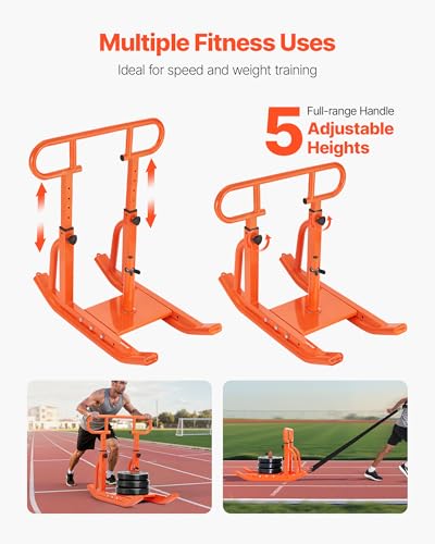 VEVOR Football Sleds and Chutes, Weight Sled, Football Training Pull Push Running Sled, Fitness Workout Sled Push Gym Equipment, Adjustable Height Handle, Compatible 1/2 in Weight Plates - style: Full-Range Handle