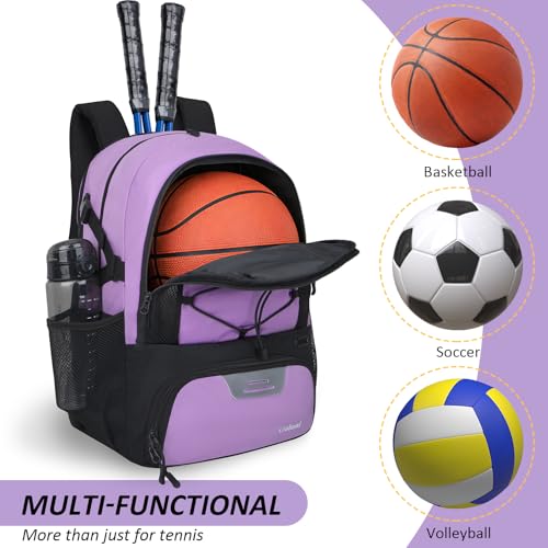 Goloni Tennis Backpack, Tennis Bag with Fence Hook & Ventilated Shoe Compartment, Holds 2 Tennis Rackets - color: Purple