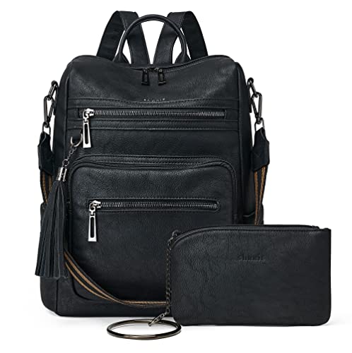 Shrrie Backpack Purse for Women Leather Backpack Fashion Designer Travel Backpack Convertible Shoulder Bag - color: 1-8 Two-tone Black