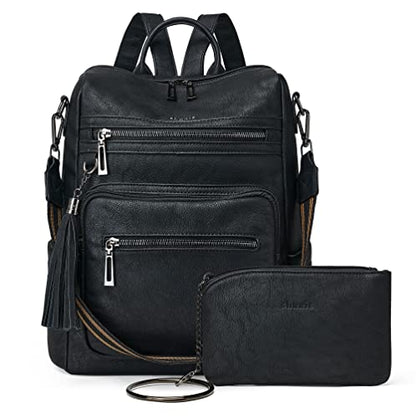 Shrrie Backpack Purse for Women Leather Backpack Fashion Designer Travel Backpack Convertible Shoulder Bag - color: 1-8 Two-tone Black