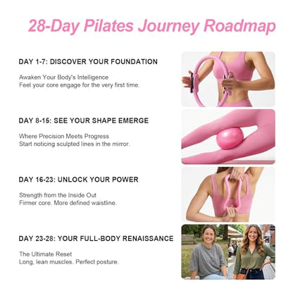Home Pilates Ring and Ball Set for Women with 5 Resistance Bands 13 inch Magic Circle Workout Starter Kit for Beginners Full Body Toning 15 Min Daily Routine - color: Pink Mix