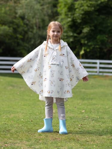 SaphiRose Lightweight Kids Rain Poncho Jacket Waterproof Outwear Rain Coat - color: Beige Puppy, size: 13-16 Years
