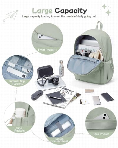 BJLFS Green Cute School Backpack with Laptop Compartment Small Travel Laptop Backpack for Women Men Waterproof College Backpack Simple School Bag for Teens Girls Boys - color: Green