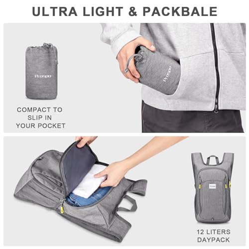 Prospo 12L Hiking Backpack Small Lightweight Travel Backpack for Women Men Casual Foldable Shoulder Bag - color: Light Grey