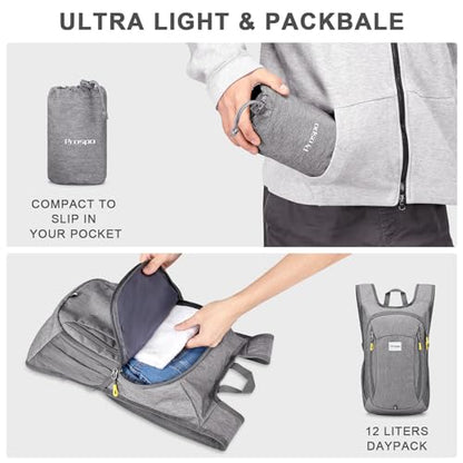 Prospo 12L Hiking Backpack Small Lightweight Travel Backpack for Women Men Casual Foldable Shoulder Bag - color: Light Grey