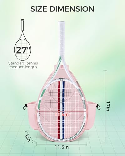 Tennis Bag, Water Resistant Tennis Backpack for Women Men, Quilted Crossbody Sling Design for Tennis, Pickleball, Badminton Rackets - color: Pink