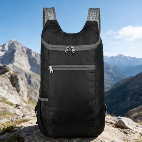 Lightweight Foldable Travel Packable Backpack,Casual Large-Capacity Daypack for Travel, Hiking, Outdoor Adventures, and Daily Use(Black-2)