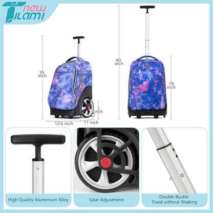 NEW TILAMI 19 inch Rolling Backpack Teens Rolling Backpack Cute Wheeled Laptop Backpack Bookbag Roller Travel Bag College, Star Violet - color: Purple Star Violet