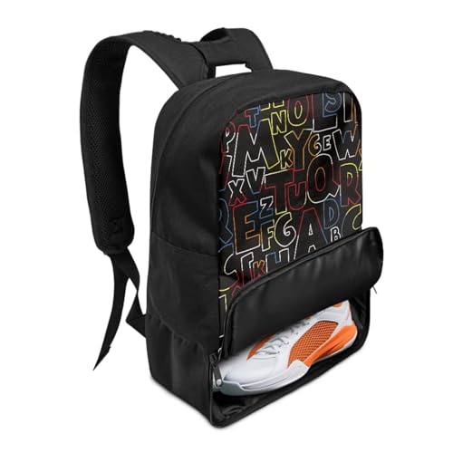 18.5in Basketball Backpack Basketball Bag with Shoe Compartment & Ball Holder, Waterproof Bag for Soccer Volleyball - color: Simple Text Alphabet Print