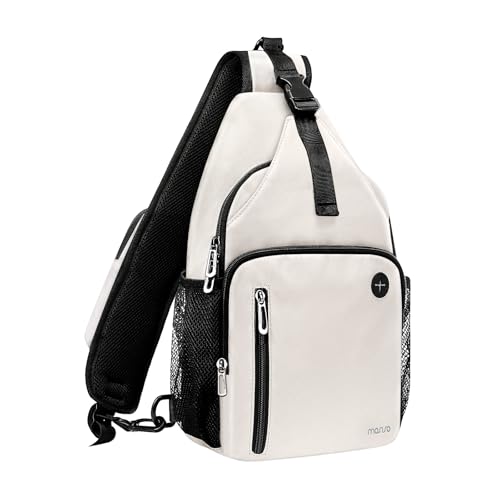 MOSISO Sling Backpack Bag, Crossbody Shoulder Bag Travel Hiking Daypack Chest Bag with Front Square Pocket&USB Charging Port - color: Beige