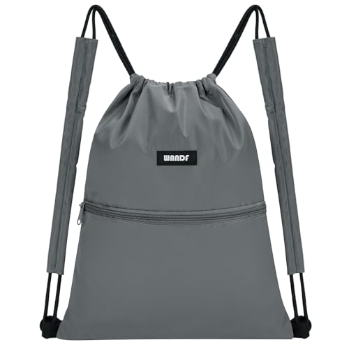 WANDF Drawstring Backpack Sports Gym Bag with Shoulder Pads Water Resistant String Bag Cinch Bag for Women Men (Grey) - color: S, Grey-1, size: Small