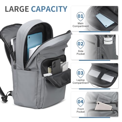 16 Inch Laptop Backpack for Men, Business Work Backpack for Everyday Commute, Waterproof Travel Office Computer Bag, Grey - color: Grey