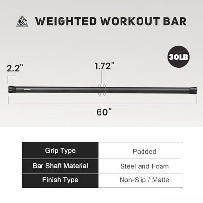 LIONSCOOL Workout Weighted Bar,Padded Exercise Weight Bar, Solid Steel Stretching weighted bar set for Body Sculpting, Physical Therapy,Body Toning - size: 30LB