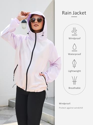 PITINAN Lightweight Rain Jacket Women Packable Wind Breaker Light Rain Jacket Women Waterproof Travel Raincoat S-XXL - color: Light Purple+peachy Pink, size: XX-Large
