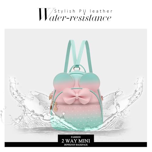 KL928 Girls Mini Backpack Bowknot Polka Dot Cute Small Daypacks Convertible Shoulder Bag Purse for Women - color: Light Pink#apple Green