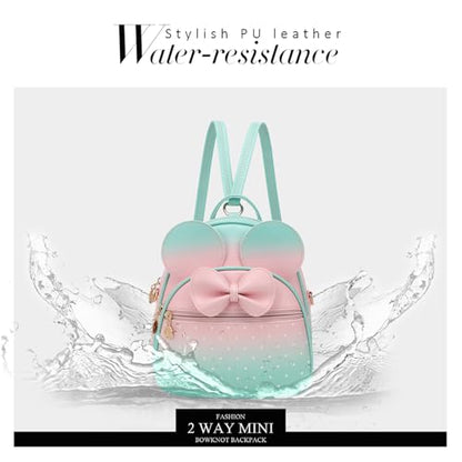 KL928 Girls Mini Backpack Bowknot Polka Dot Cute Small Daypacks Convertible Shoulder Bag Purse for Women - color: Light Pink#apple Green