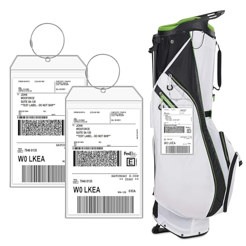 Fowecelt 2 Pack Extra Large Golf Luggage Tag 9" x 6" Travel Luggage Bag Plastic Clear Tag Waterproof Zipper Pouch PVC Shipping Label Holder with Sturdy Steel Loop for Suitcases Golf Club