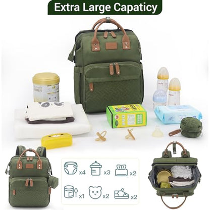 JOLLITO Diaper Bag Backpack with Changing Station Large Capacity Multifunction Baby Bags for Boy Girl Travel For Moms Dads Baby Registry Search Essentials Shower Gifts - color: Green