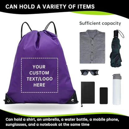 JEOHLORY pack of 50 Custom Bags With Your Logo,Drawstring Backpacks Bulk String Bag,Great for Travelling, Gym and for Everyday Use (Custom Purple) - color: Custom Purple