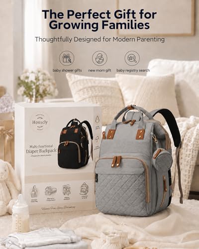 houscly Diaper Bag Backpack with Changing Station: Black Travel Baby Bags for Girls Boys Pañaleras Para Bebe Newborn Essentials Must Haves Baby Shower Gifts Baby Registry - color: 02black