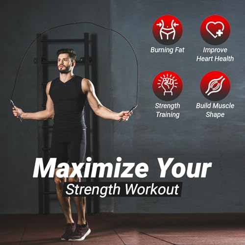 High Speed Rope - Professional Self-Locking & Adjustable, Adult Speed Jump Rope, 2 x PU coated Steel Ropes & Travel Bag,Jump Rope for Crossfit, Boxing, Fitness MMA for Men & Women - color: BLACK