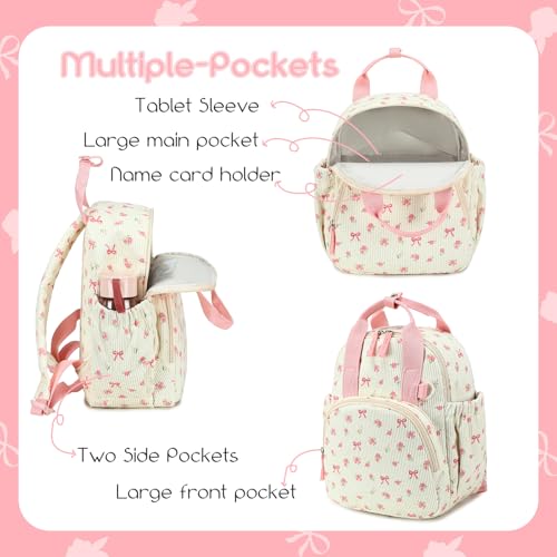 Bluboon Toddler Backpack for Girls Boys 2-4 Cute 12" Preschool Kindergarten Backpacks Kids Daycare Bags School Travel (Pink bow flower 212-Beige, Age 2-4 (12" H not Fit A4 Folder)) - color: Pink Bow Flower 212-beige, size: Age 2-4 (12" H not Fit A4 Folder