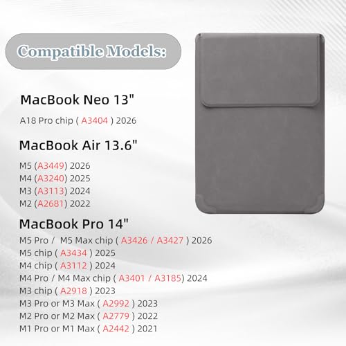 13-14 Inch Protective Laptop Sleeve Case with Stand, for MacBook Pro 14'' M5~M1, Pro/Max(2026-2021), MacBook Air 13.6'' M5-M2, (2026-2022), Matte PU Leather Laptop Case 13-14" (Dark Gray) - color: Dark Gray, size: 13-14 Inch