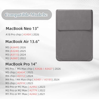 13-14 Inch Protective Laptop Sleeve Case with Stand, for MacBook Pro 14'' M5~M1, Pro/Max(2026-2021), MacBook Air 13.6'' M5-M2, (2026-2022), Matte PU Leather Laptop Case 13-14" (Dark Gray) - color: Dark Gray, size: 13-14 Inch