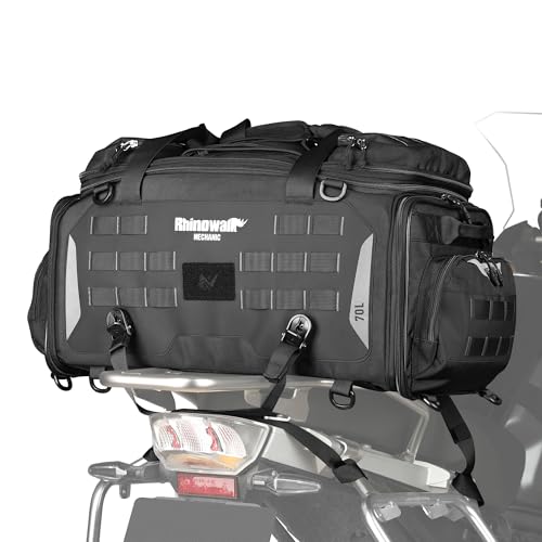 Rhinowalk Motorcycle Tail Bag - Expandable 50-70L Travel Luggage, Sport Saddle Bag, Waterproof Helmet Bag with Rain Cover, Backpack & Molle System-Black - color: Black 50-70L