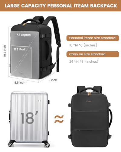 LOVEVOOK Travel Backpack for Women,Carry On Backpack Flight Approved - color: Black