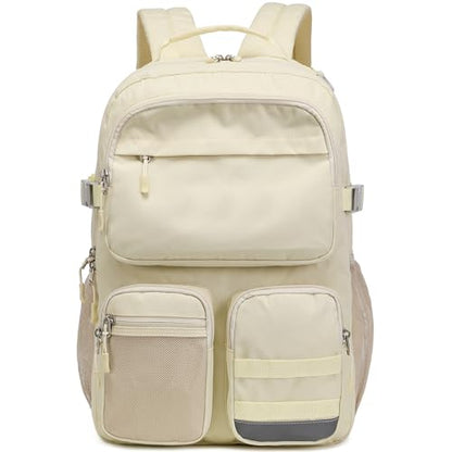 Big Student Backpack for Teen Girls Boys, Water Resistant Multi Pockets Daypack with 15.6 Inch Laptop pocket for Travel School College (Beige) - color: Beige