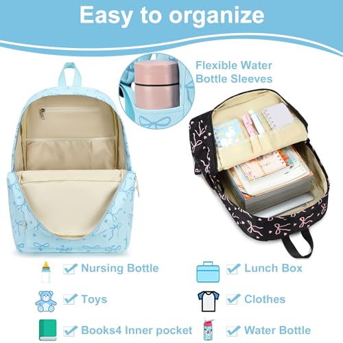 LOIDOU Girls Backpack for Kids Cute School Bookbag - color: Bow Tie Blue, size: L-17"