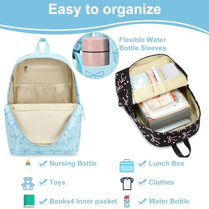 LOIDOU Girls Backpack for Kids Cute School Bookbag - color: Bow Tie Blue, size: L-17"