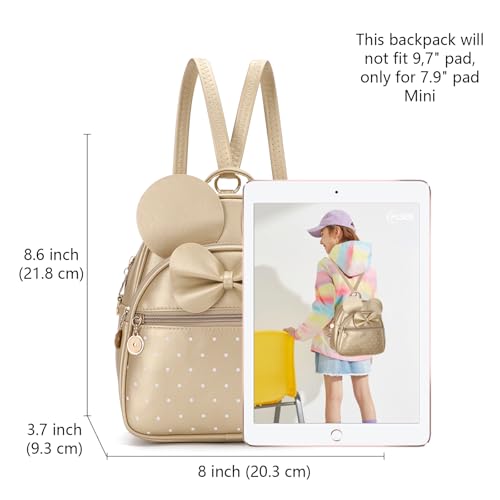 KL928 Girls Mini Backpack Bowknot Polka Dot Cute Small Daypacks Convertible Shoulder Bag Purse for Women - color: Gold