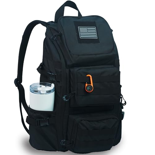 kokkoya 40l Slim Tactical Backpack with Laptop Compartment Molle System Webbing Lightweight Bag for Men Travel Hiking Camping Everyday Carry 17 inch Laptop Black - color: Black