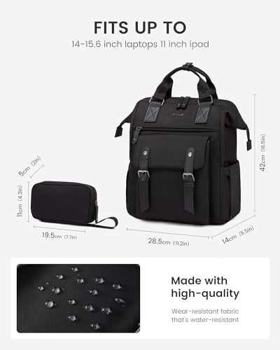 LOVEVOOK Laptop Backpack for Women with Giant Tumbler Holder Pocket,15.6 inch Waterproof Travel Backpack Purse Computer Laptop Bag - color: Black-black, size: 15.6 Inch Cup