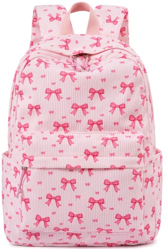 LEDAOU School Backpack for Teen Girls Elementary Middle School Bookbag Kids Backpacks Women Laptop Backpack Travel Daypack (Pink Bow Tie) - color: Pink Bow Tie