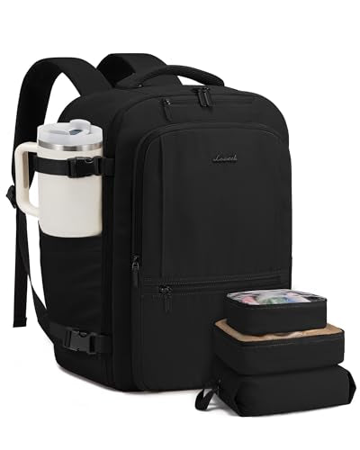 LOVEVOOK Travel Backpack for Women & Men, 50L Large Carry On Backpack Airline Approved, TSA Personal Item Weekender Bag, Water Resistant Laptop Backpacks with 3 Packing Cubes for Travel Essentials - color: Black, size: 19 Inch - 4 Pcs