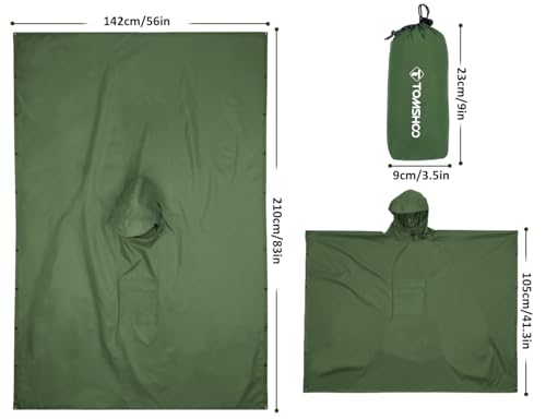TOMSHOO Multifunctional Raincoat with Hood Hiking Cycling Rain Cover Lightweight Poncho Rain Coat Outdoor Camping Tent Mat - color: Green