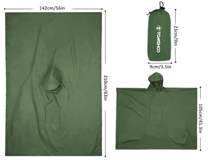 TOMSHOO Multifunctional Raincoat with Hood Hiking Cycling Rain Cover Lightweight Poncho Rain Coat Outdoor Camping Tent Mat - color: Green