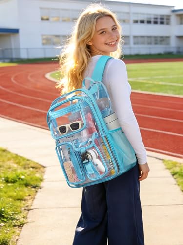 Double-Layer Clear Backpack Heavy Duty, 17 Inch Large Clear Bookbag, Transparent See Through Backpack For School, Work, College, Travel, Sport- Light Blue - color: 1# Light Blue, style: Pro Series (Double Layer)
