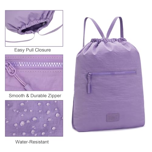 Lee Drawstring Backpack Bag Lightweight Small Gym Swim Beach Bag Water Resistant Sports Sackpack for Men Women, LEE48-002PP - color: Purple