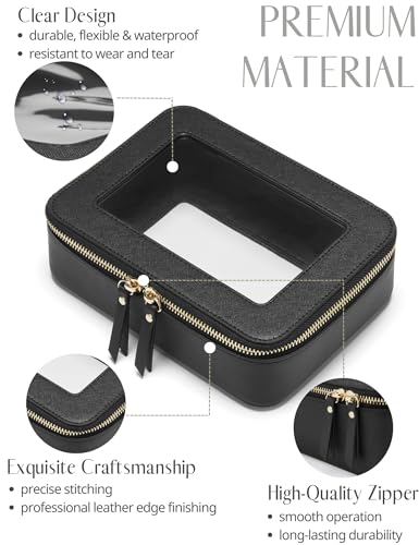 Popvibe Clear Makeup Case Black Toiletry Bag Travel Medium Clear Cosmetic Bag with Zipper, Small Make Up Bag Organizer Traveling TSA Approved Transparent Bag Car for Essentials - color: Black, style: Medium Moda