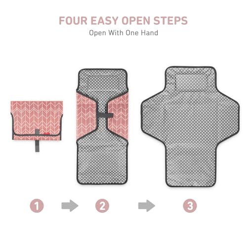 Babebay Waterproof Portable Diaper Changing Pad, Foldable Travel Changing Mat for Baby Girl Boy, Lightweight Travel Changing Station, Boho Geometric Pattern - color: Pink Wave Print