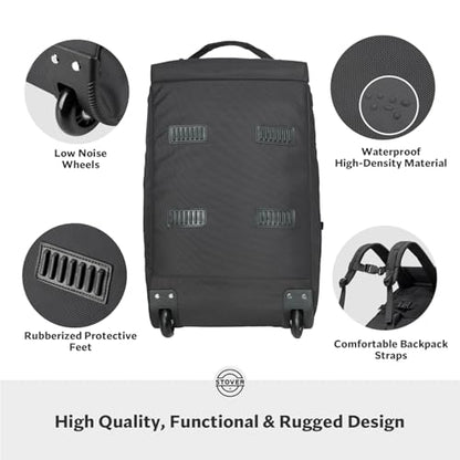 STOVER 45L Carry-On U-Zip Rolling Duffel Bag with Wheels, Medium Durable Travel Duffle w/Toiletry Bag, Heavy-Duty, Packable, Foldable w/Shoulder Straps- Use as Luggage or Backpack, Men/Women (Black) - color: U-Zip Black