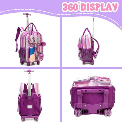 Kids Rolling Backpack with Wheels for Girls Elementary Students Kids Travel Luggage Carry on School Backpack for Girls Ages 6-8 - color: A Stripe