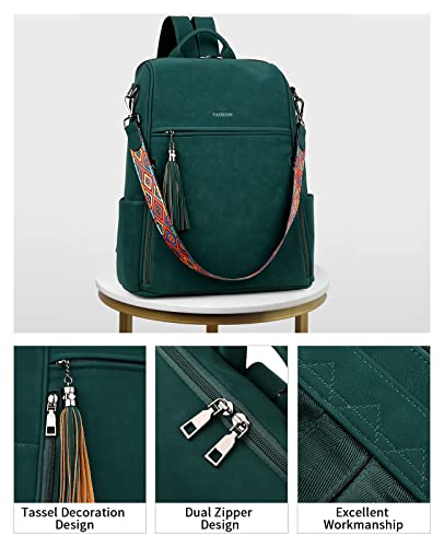 FADEON Leather Laptop Backpack for Women Designer 15.6 inch PU Laptop Bag, Ladies Travel Computer Work Backpack Green - color: Dark Green Suede Style