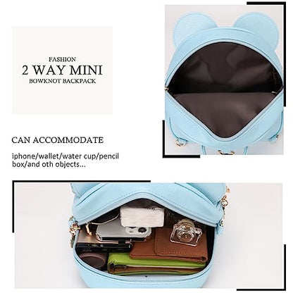 KL928 Girls Mini Backpack Bowknot Polka Dot Cute Small Daypacks Convertible Shoulder Bag Purse for Women - color: Rainbow